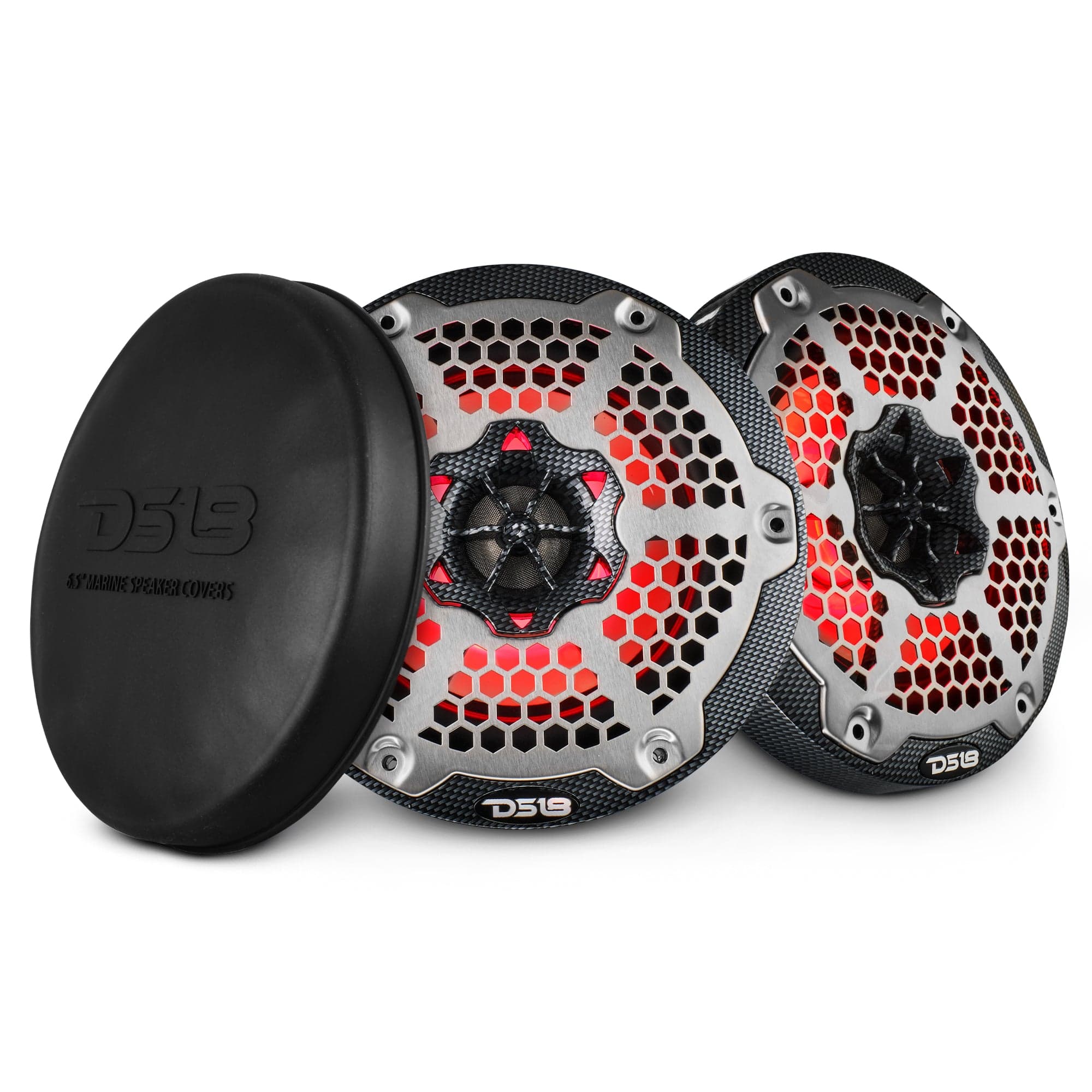 Altavoz marino coaxial de 2 vías NXL de 6,5" con luces LED RGB, 100 vatios RMS, 4 ohmios - Fibra de carbono negra