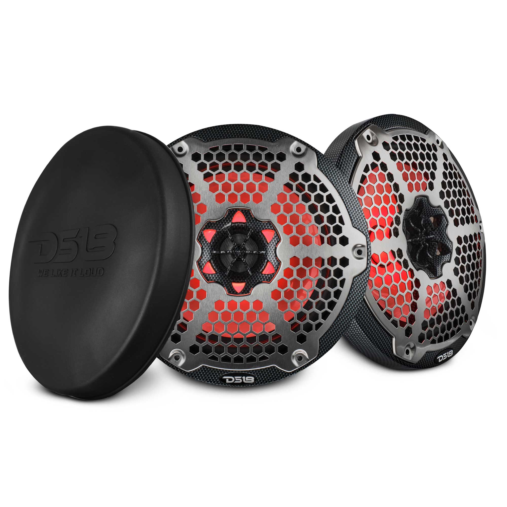 Altavoz marino coaxial de 2 vías NXL de 8" con luces LED RGB, 125 vatios RMS, 4 ohmios - Fibra de carbono negra