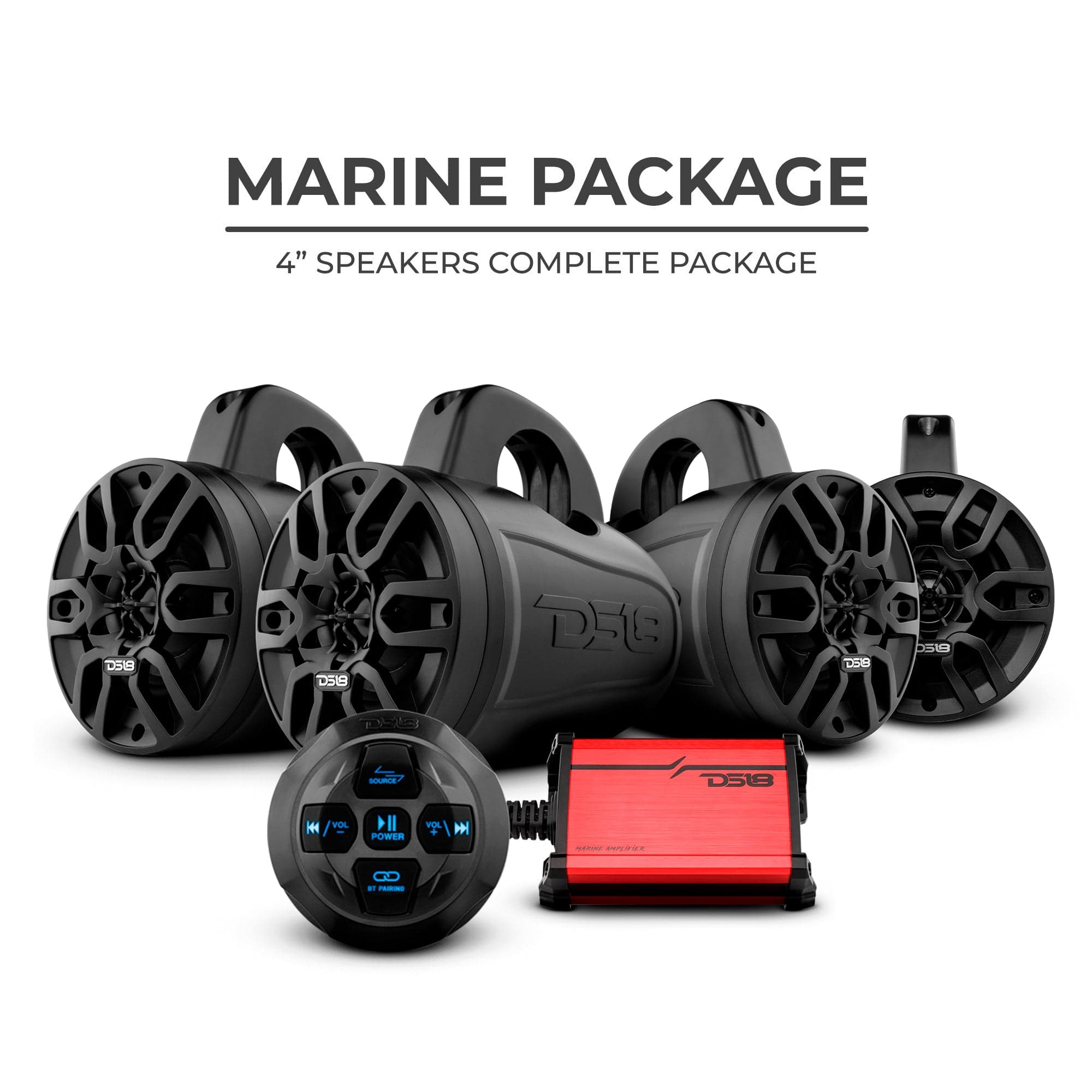 Paquete de altavoces para torre de wakeboard MP 4 x 4" con amplificador y receptor de audio Bluetooth de 100 vatios RMS