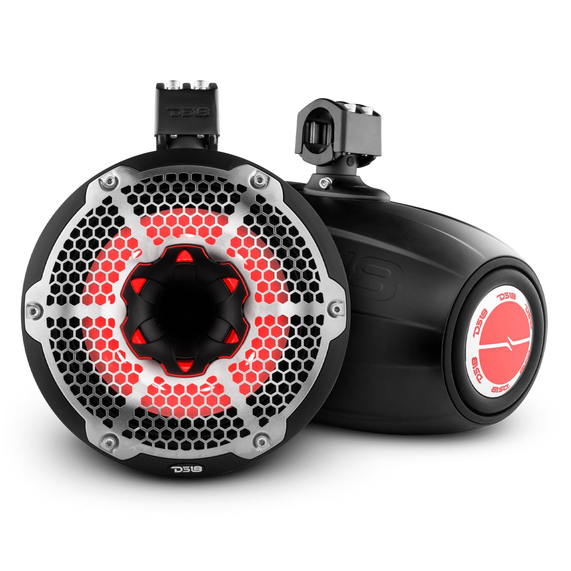 Torres NXL de 10" de neodimio para embarcaciones y vehículos recreativos con radiador pasivo integrado, controlador de 1" y luces LED RGB de 300 vatios RMS.
