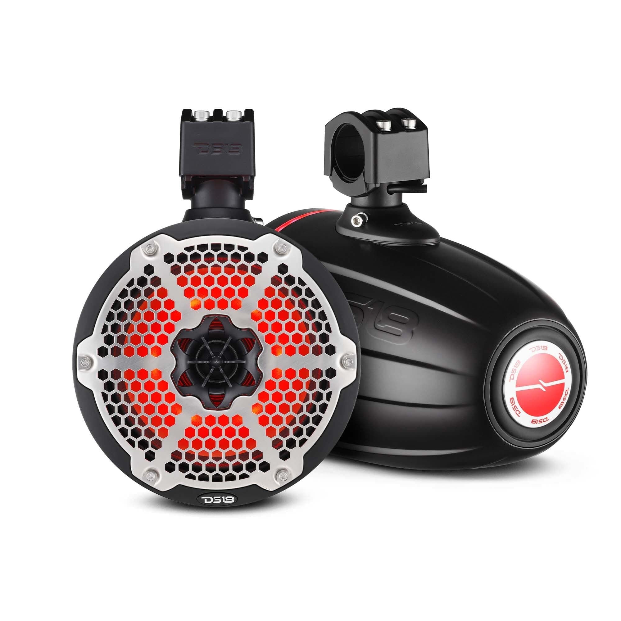 Torres NXL de 8" de neodimio para uso marino y en deportes de motor con radiador pasivo integrado, controlador de 1" y luces LED RGB de 180 vatios RMS.