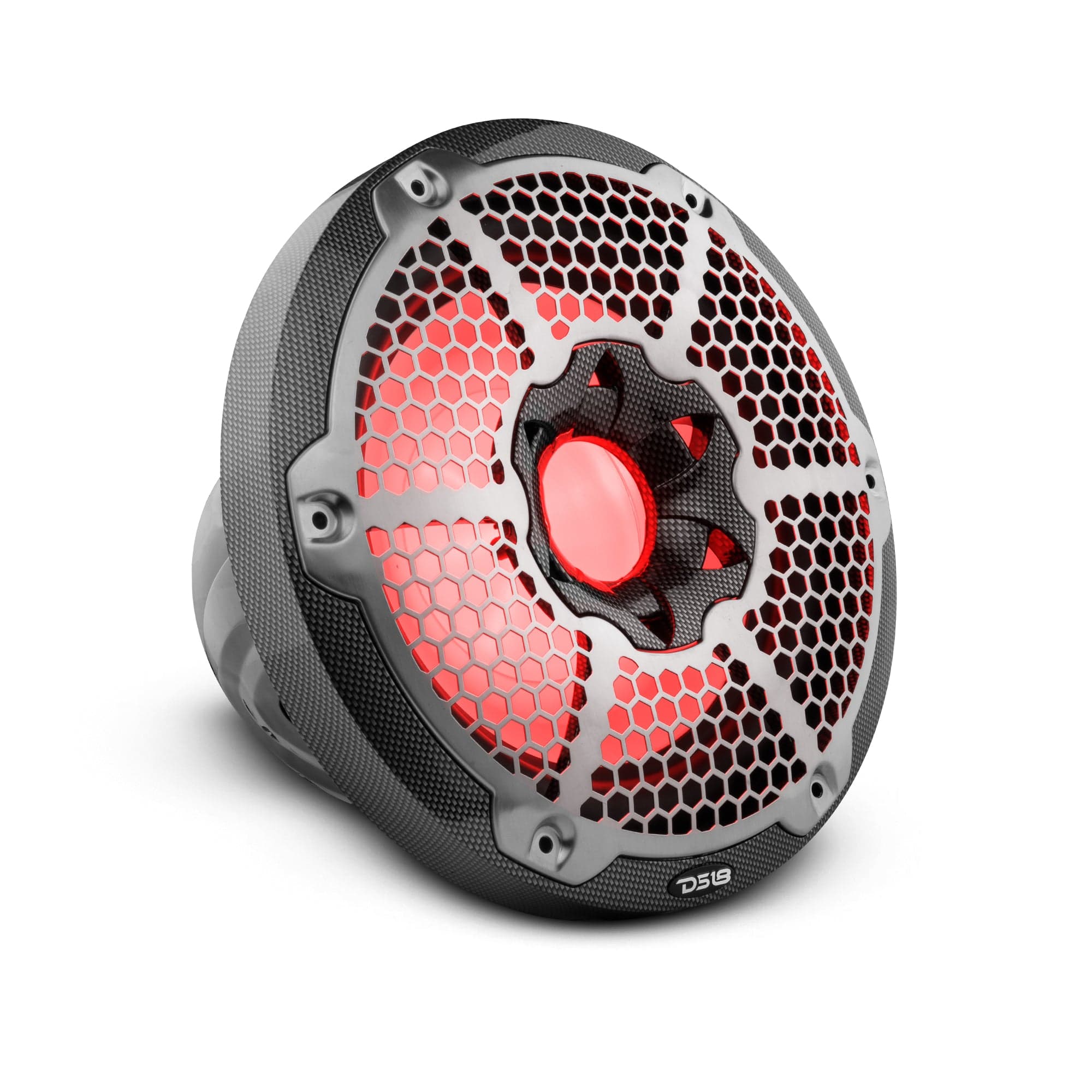 Subwoofer marino NXL de 10" con luces LED RGB, 300 vatios RMS, SVC, 4 ohmios, fibra de carbono negra.
