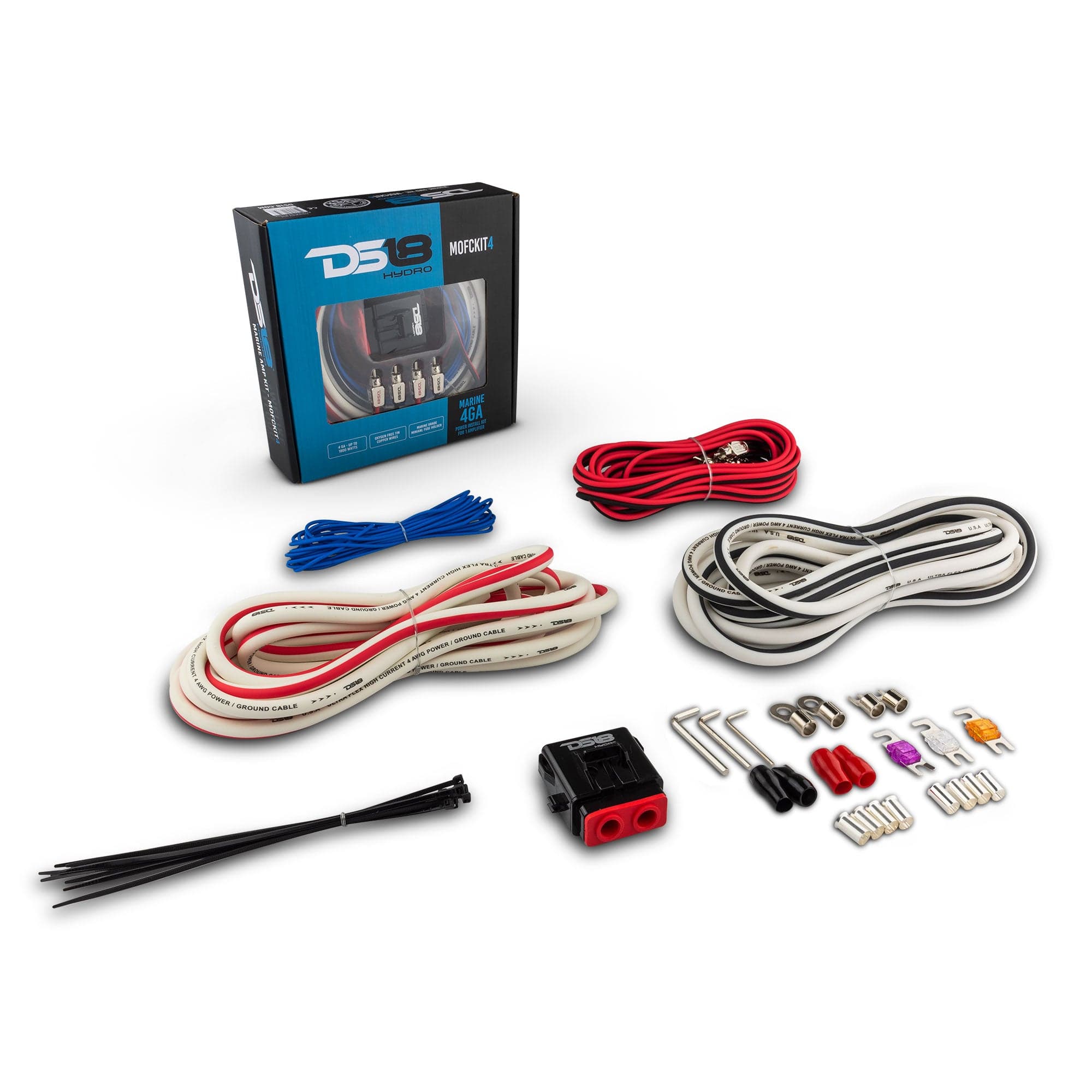 Kit de instalación de amplificador OFC estañado marino de calibre 4 - BLANCO