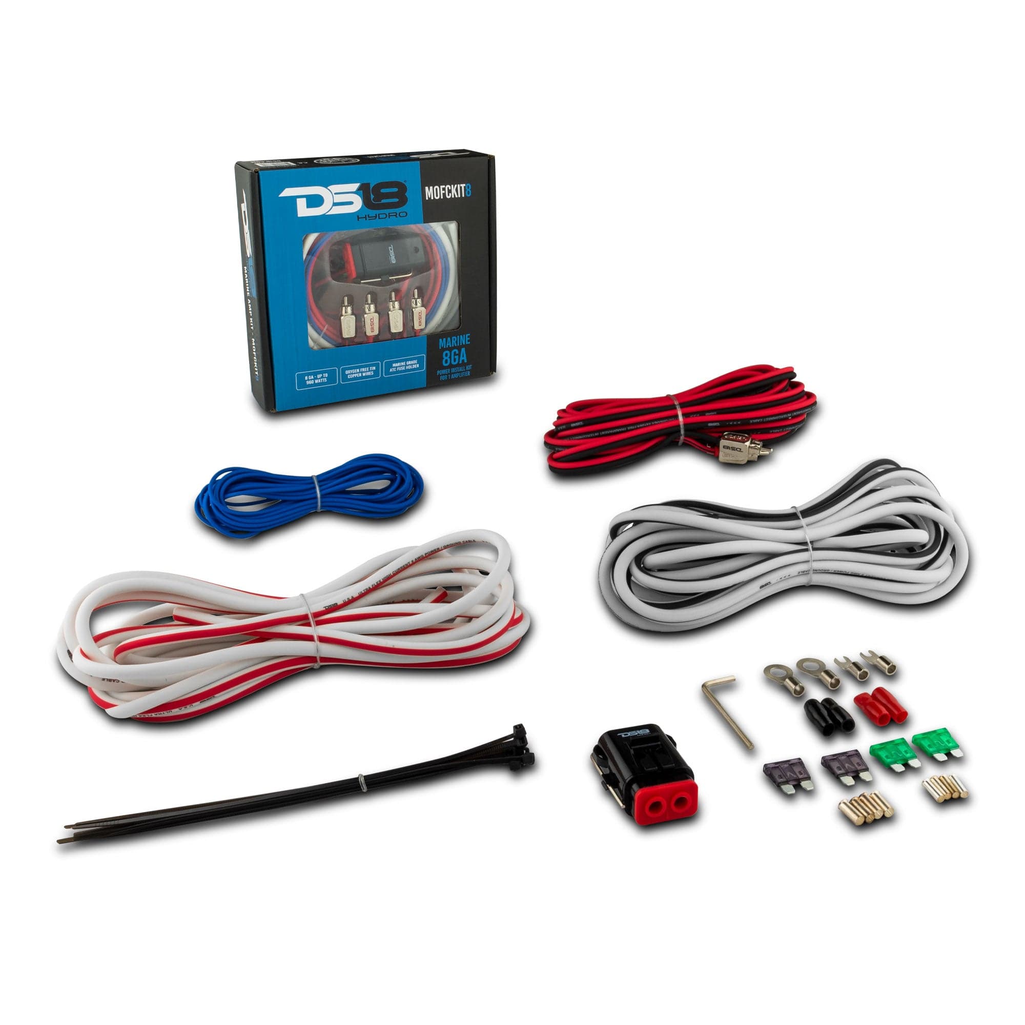 Kit de instalación de amplificador OFC estañado marino de calibre 8 - BLANCO