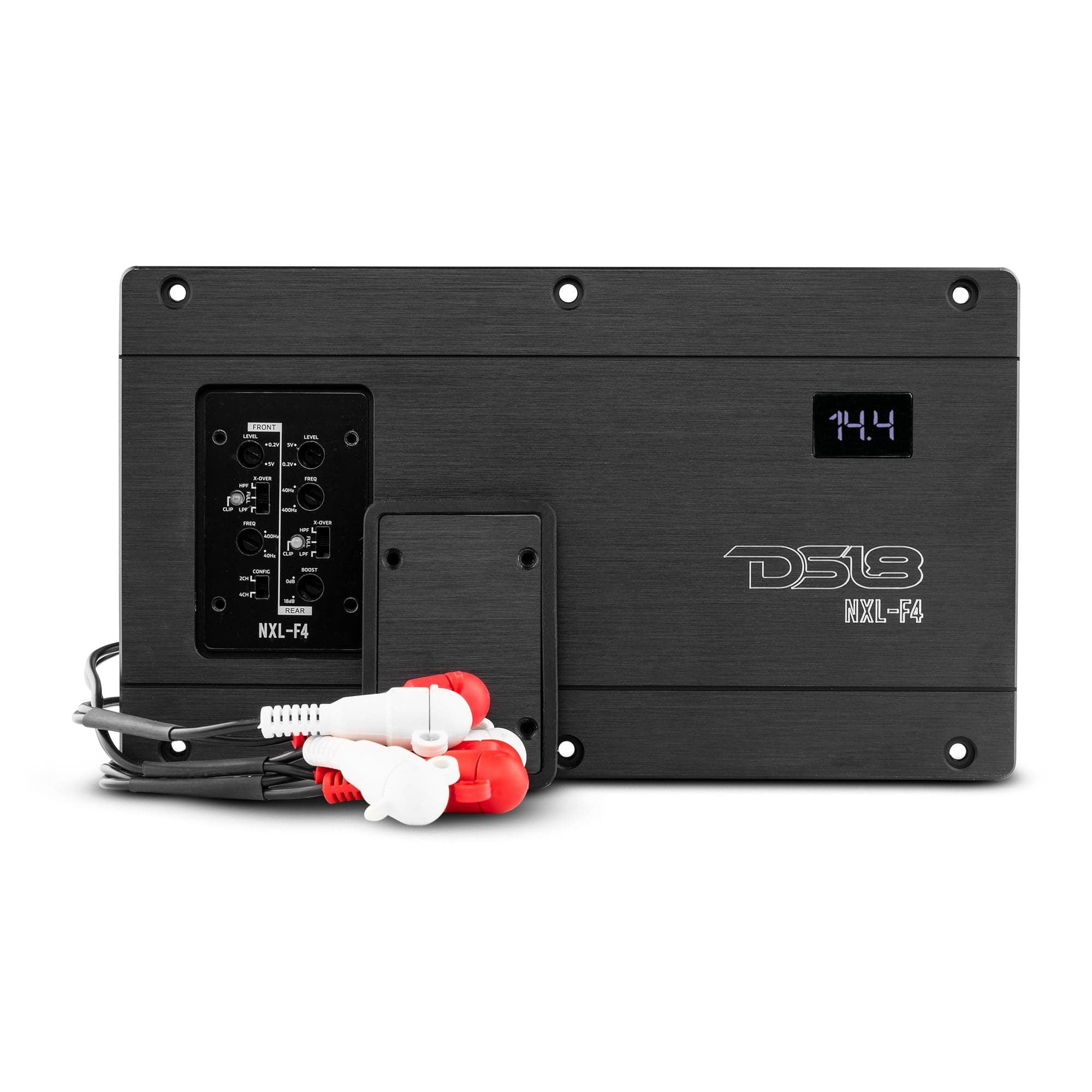 Amplificador NXL de 4 canales, rango completo, clase D, IP67, montaje empotrado para aplicaciones marinas y deportes de motor, 4 x 100 vatios RMS a 4 ohmios
