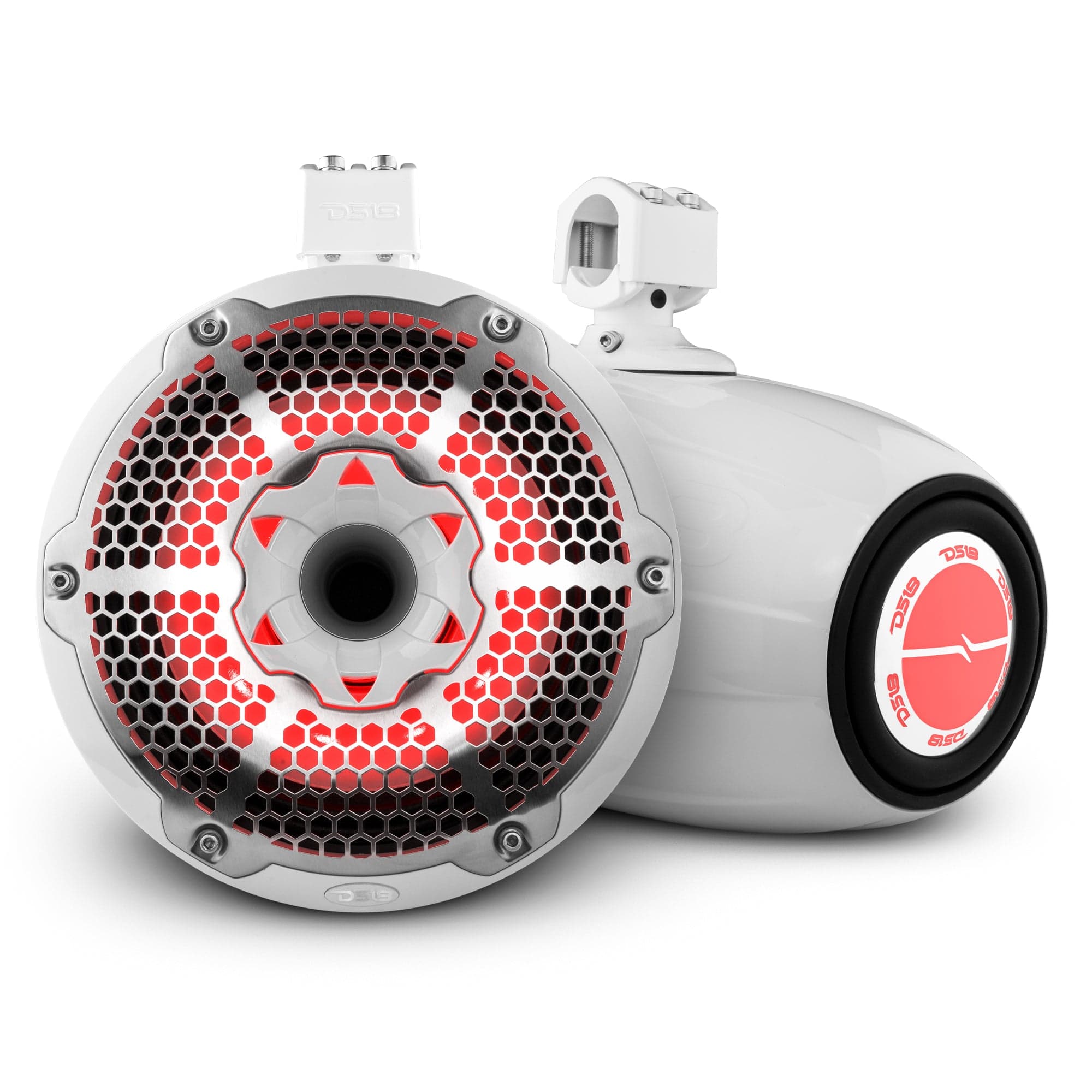 Torres NXL de 10" de neodimio para embarcaciones y vehículos recreativos con radiador pasivo integrado, controlador de 1" y luces LED RGB de 300 vatios RMS - Blancas