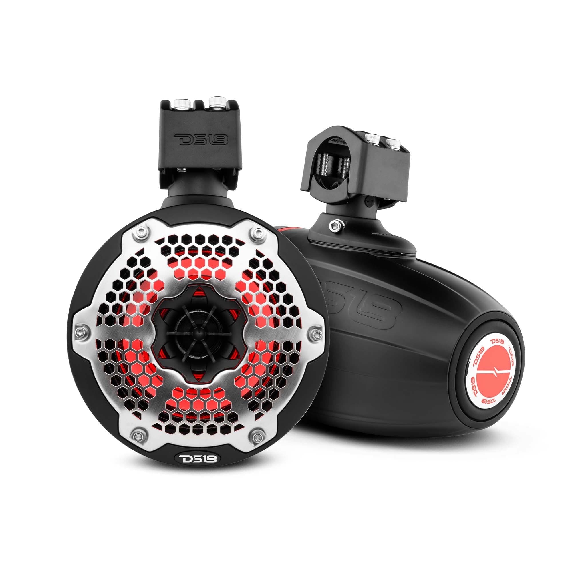 Torres NXL de 6.5" de neodimio para embarcaciones y vehículos recreativos con radiador pasivo integrado, controlador de 1" y luces LED RGB de 150 vatios RMS - Negras