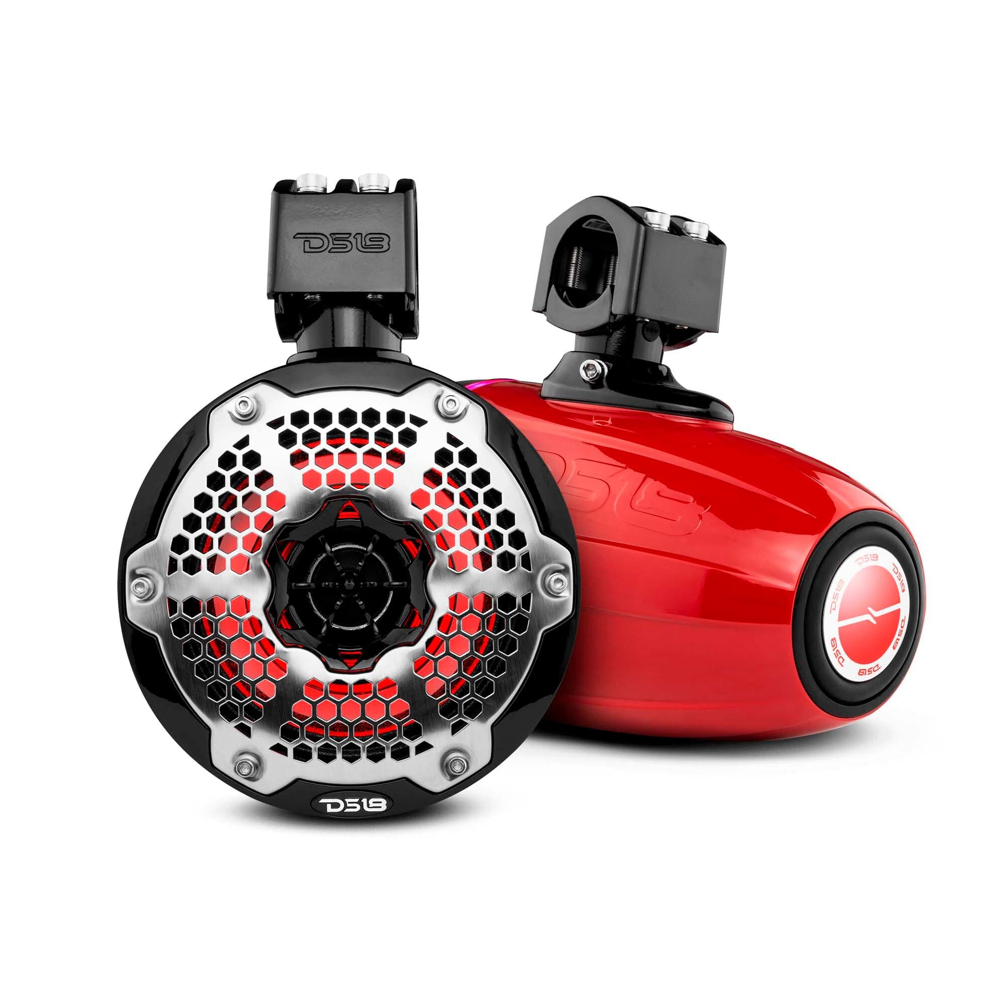 Torres NXL de 6.5" de neodimio para embarcaciones y vehículos recreativos con radiador pasivo integrado, controlador de 1" y luces LED RGB de 150 vatios RMS - Rojo