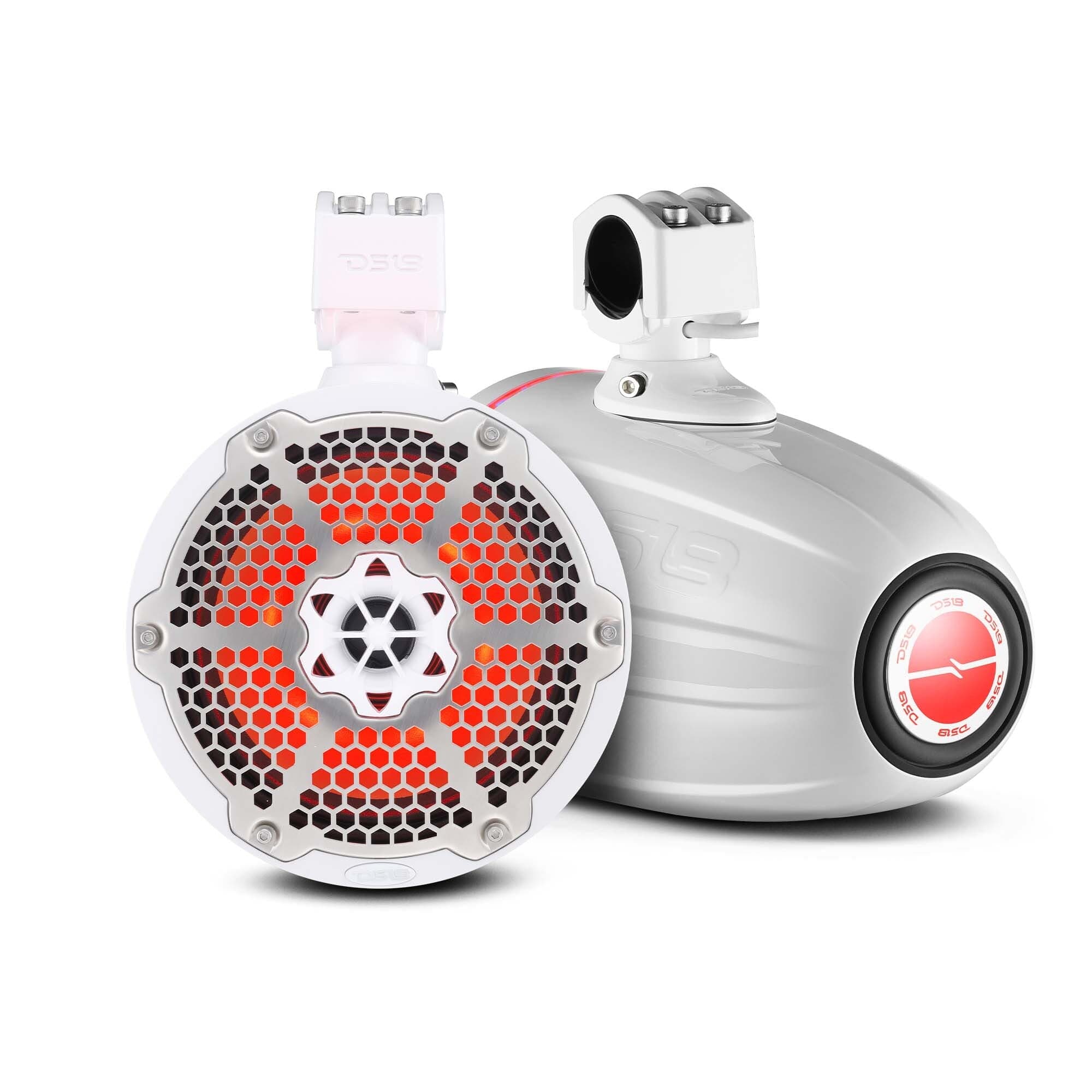 Torres NXL de 8" de neodimio para embarcaciones y vehículos recreativos con radiador pasivo integrado, controlador de 1" y luces LED RGB de 180 vatios RMS - Blancas