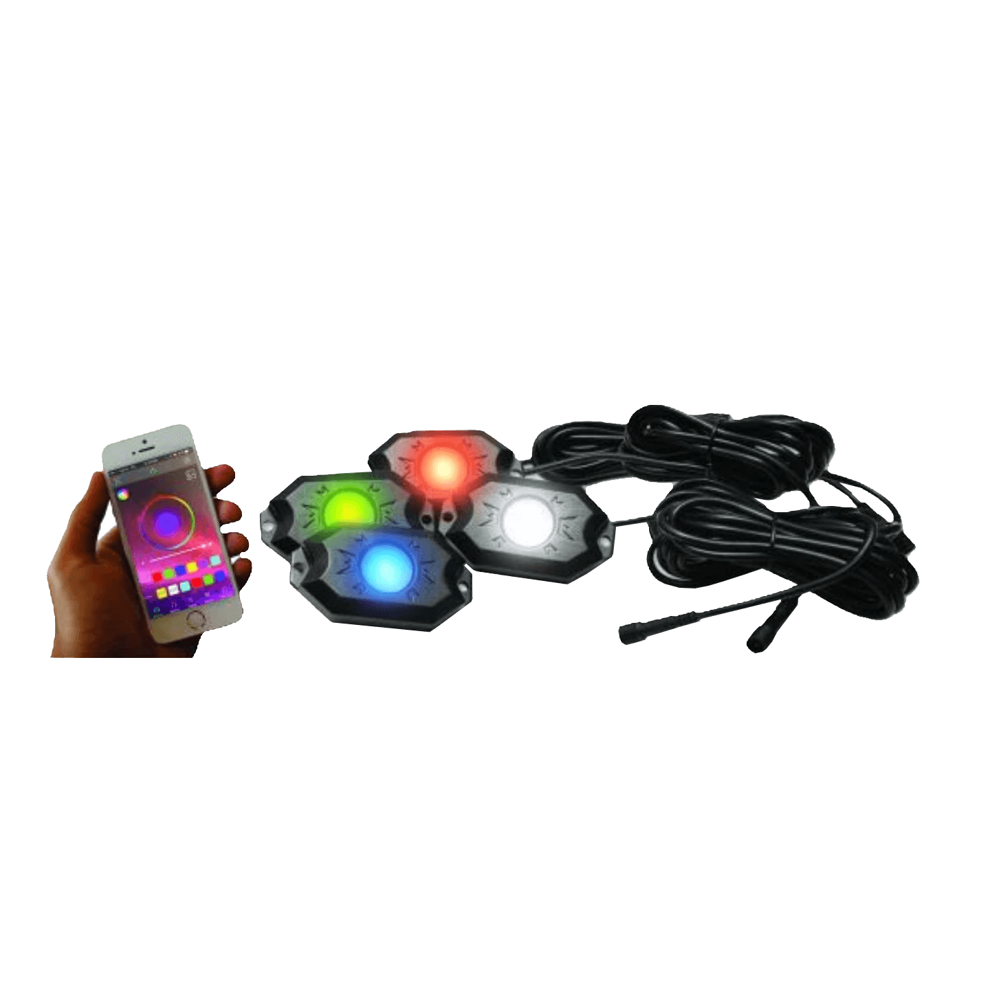 4-POD RGBW Hi-Power Rock Light Complete Kit with Bluetooth App Controls by Race Sport Lighting