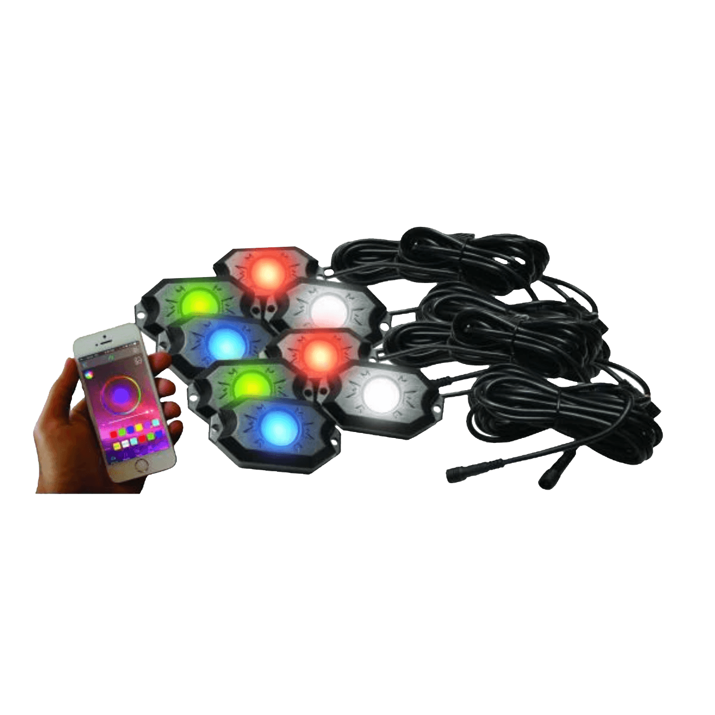 8-POD RGBW Hi-Power Rock Light Complete Kit with Bluetooth App Controls by Race Sport Lighting