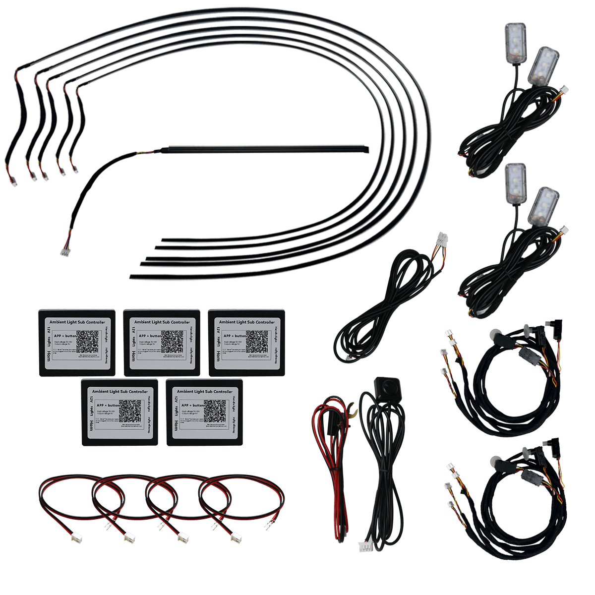 COLORTRAIL 18-Pc RGB LED Interior Strip Lighting Kit, 4-Door Vehicle by Race Sport Lighting - ENLIGHT10 App Compatible
