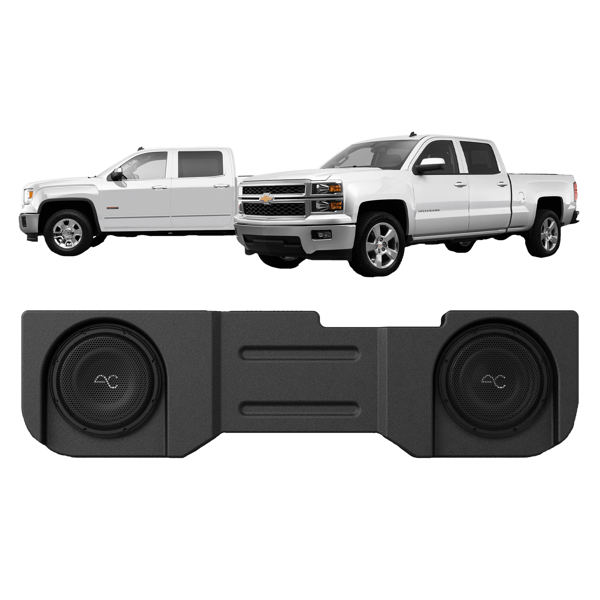 Chevy Silverado/GMC Sierra 1500 (2014-2018) / 2500/3500 (2014-2019) Under Seat Dual 10" Sealed Loaded Subwoofer Box Enclosure by AudioControl