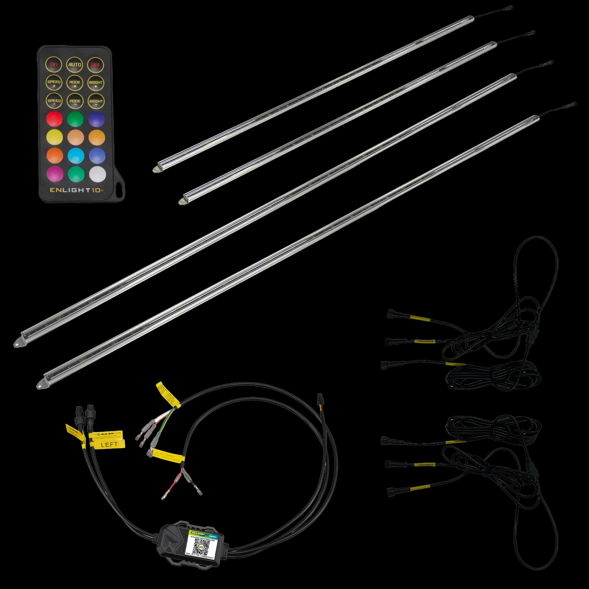 COLORTRAIL 4-Pc RGBW LED Underbody Strip Light Kit, HD Aluminum Channel by Race Sport Lighting - ENLIGHT10 App Compatible