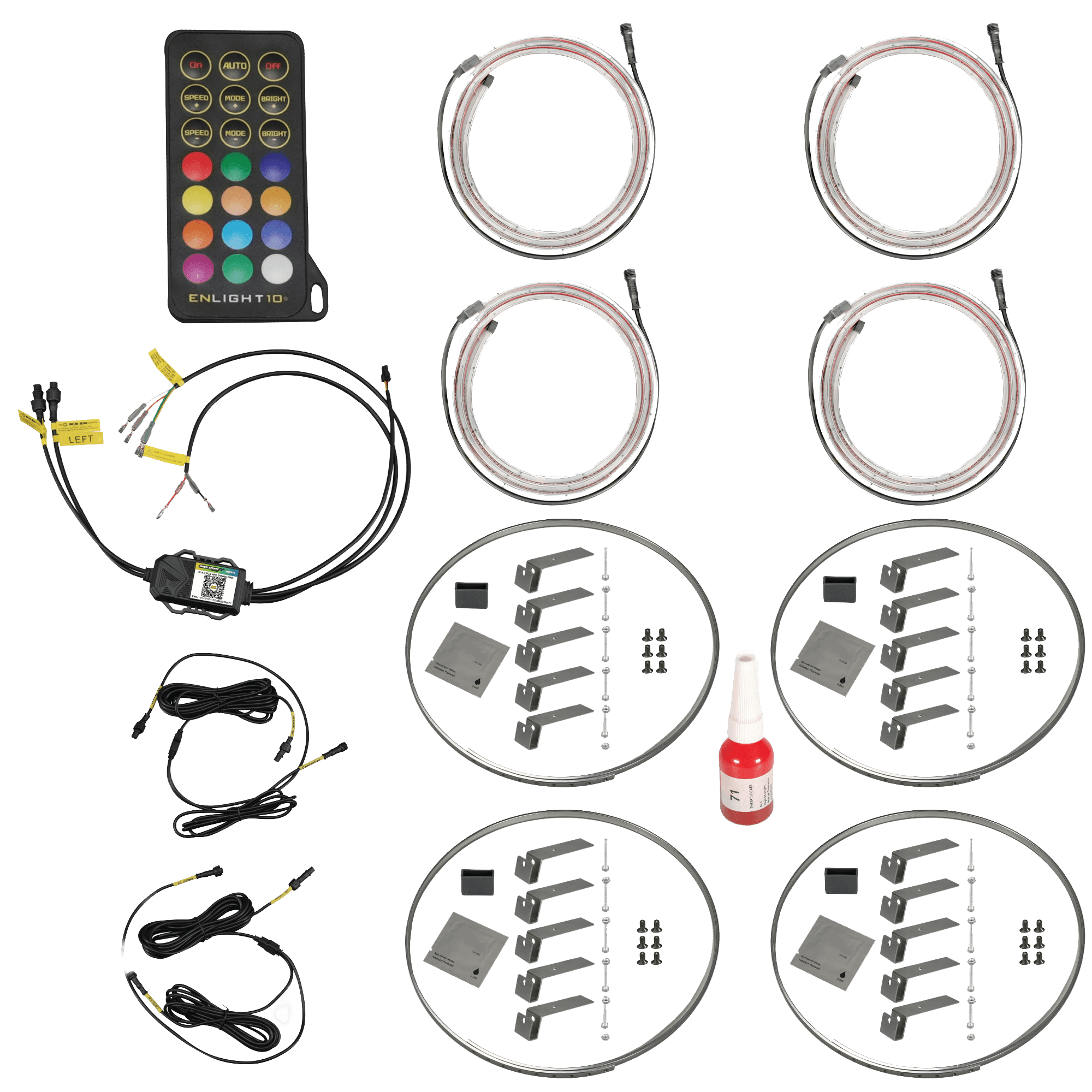 COLORTRAIL 14-18inch Adjustable RGBW Multi-Color LED Wheel Light Kits by Race Sport Lighting - ENLIGHT10 App Compatible