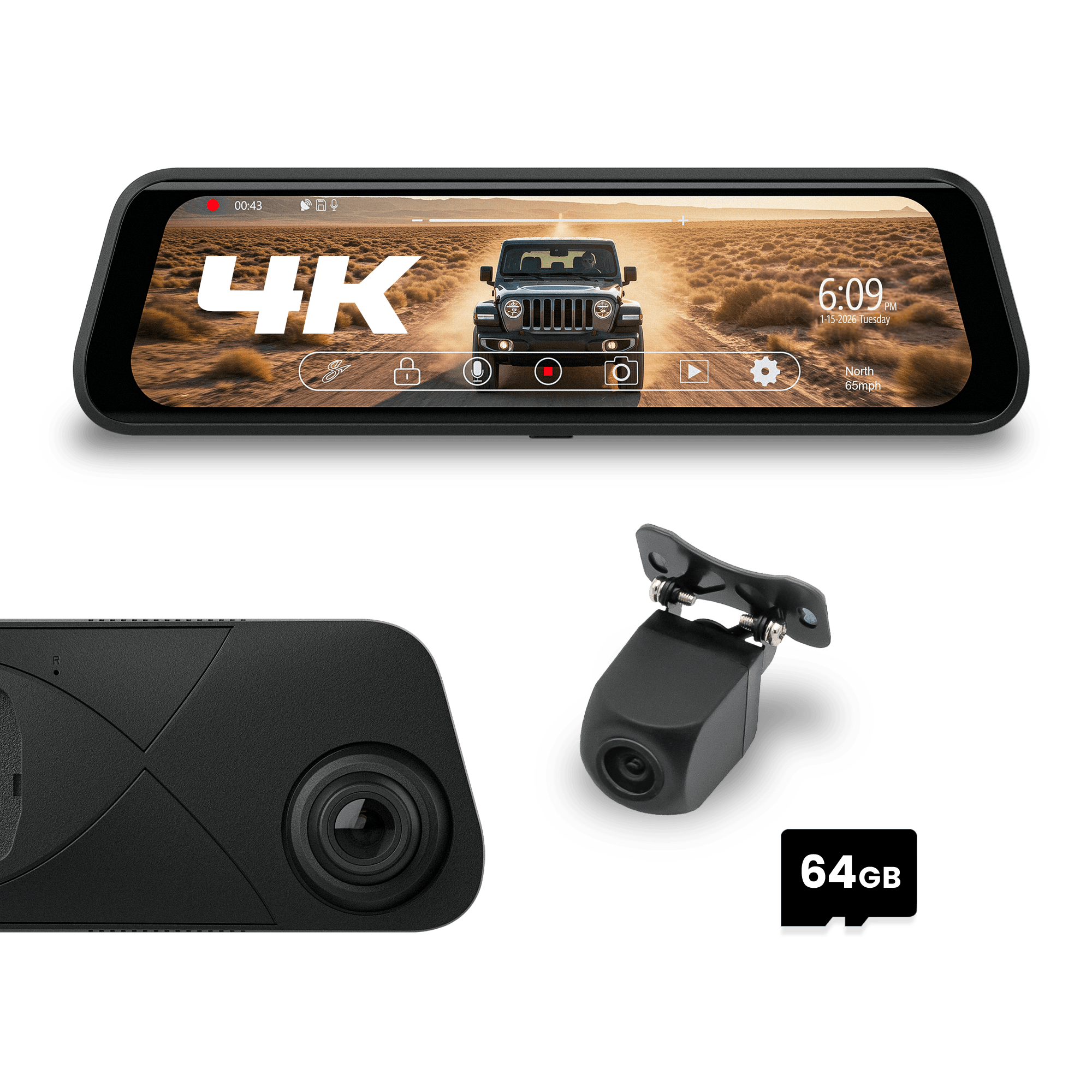 Stinger STR4KE 9.66" 4K Rearview DVR Mirror Dash Camera & Backup Camera w/ENLIGHT10 RGB Control