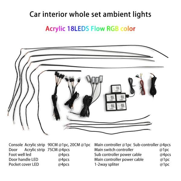 LED Interior Ambient 18-Piece RGBW Multicolor 4-Door Vehicle Lighting Kit by Race Sport Lighting