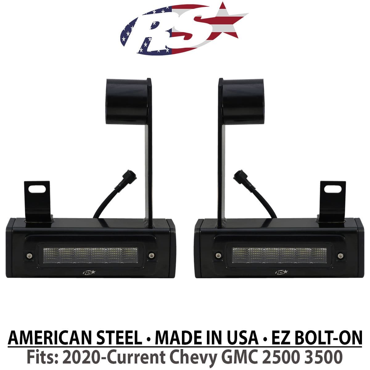 Race Sport Chevy Silverado/GMC Sierra (2020-24) 2500 3500 Hitch Bar Reverse 7in LED Flood Lights Blacked Out
